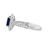 18K White Gold Oval Blue Sapphire and Diamond Halo and Shank Ring