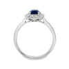 18K White Gold Oval Blue Sapphire and Diamond Halo and Shank Ring
