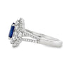 18K White Gold Oval Sapphire with Double Diamond Halo and Split Shank Ring