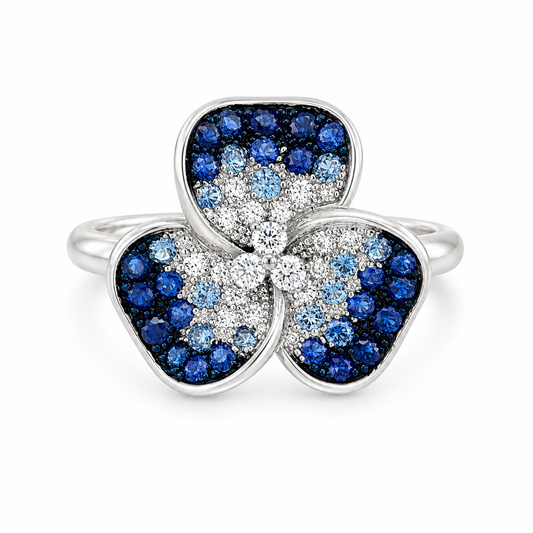 Leo Pizzo 18K White Gold Blue Sapphire and Diamond Flower Ring