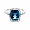 14K White Gold Blue Topaz and Diamond Ring