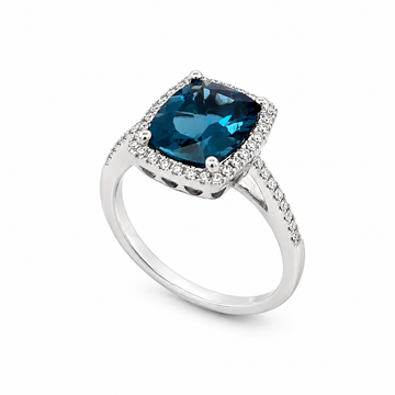 14K White Gold Blue Topaz and Diamond Ring