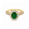 14K Yellow Gold Oval Emerald and Diamond Halo and Shank with Milgrain Detail Ring