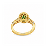 14K Yellow Gold Oval Emerald and Diamond Halo and Shank with Milgrain Detail Ring