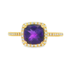 14K Yellow Gold Cushion Amethyst & Diamond Halo Ring