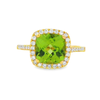 14K Yellow Gold Cushion Peridot & Diamond Halo Ring