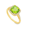 14K Yellow Gold Cushion Peridot & Diamond Halo Ring