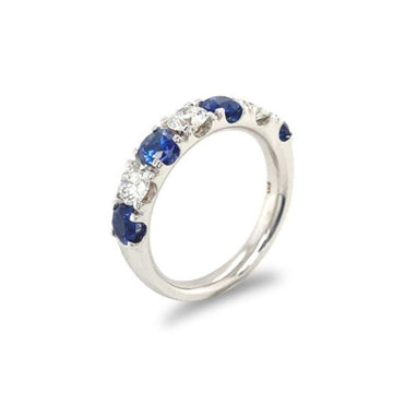 18K White Gold Alternating Sapphire and Diamond Anniversary Band