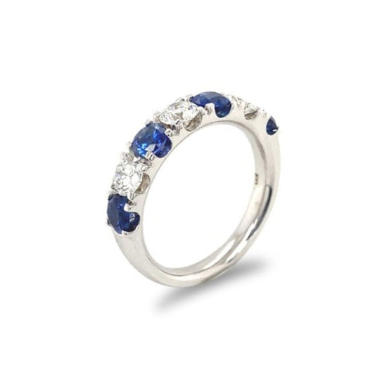 18K White Gold Alternating Sapphire and Diamond Anniversary Band