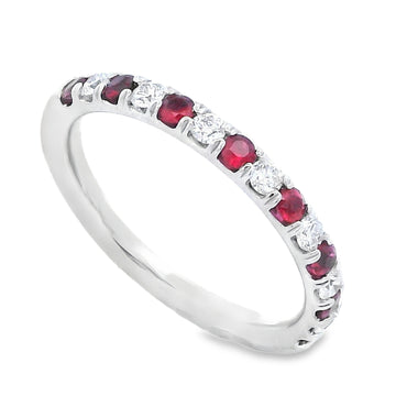 Roman Jewelers Signature 14K White Gold Ruby and Diamond Alternating Anniversary Band