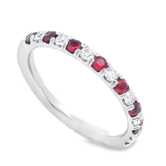 Roman Jewelers Signature 14K White Gold Ruby and Diamond Alternating Anniversary Band