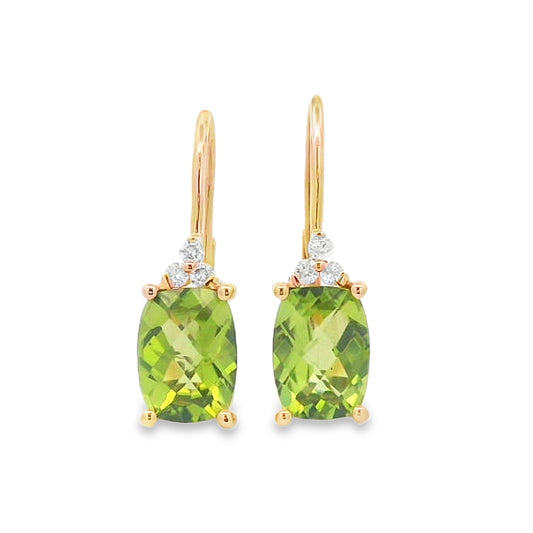 14K Yellow Gold Peridot & Diamond Leverback Earrings