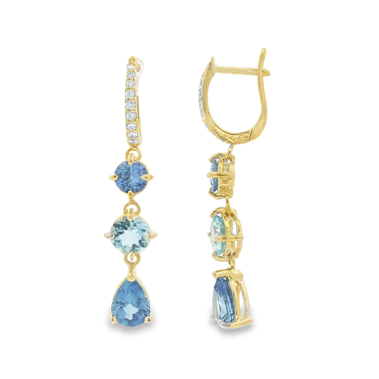 Rudolf Friedmann 18K Yellow Gold Sapphire & Aquamarine Dangling Earrings