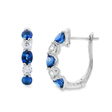 14K White Gold Sapphire and Diamond Alternating Hoops