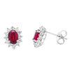 14K White Gold Oval Ruby & Diamond Burst Halo Studs