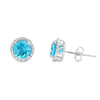 14K White Gold Blue Topaz Halo Studs