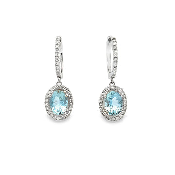 14K White Gold Aquamarine and Diamond Dangling Earrings