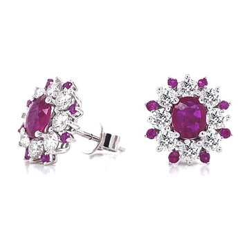 14K White Gold Oval Pink Sapphires and Diamond Halo Stud Earrings