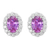 14K White Gold Oval Pink Sapphire and Diamond Halo Stud Earrings