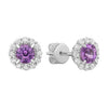 14K White Gold Pink Sapphires and Diamond Halo Stud Earrings