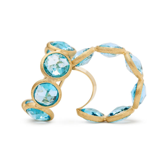 Marco Bicego 18K Yellow Gold "Jaipur" Blue Topaz Hoops Earrings