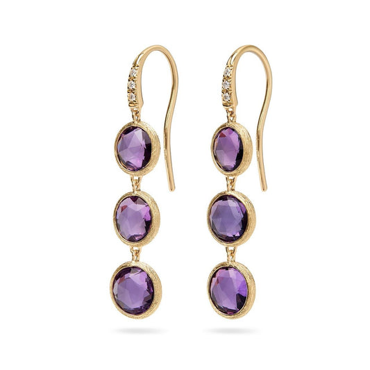 Marco Bicego 18K Yellow Gold "Jaipur" Amethyst and Diamond Dangling Earrings