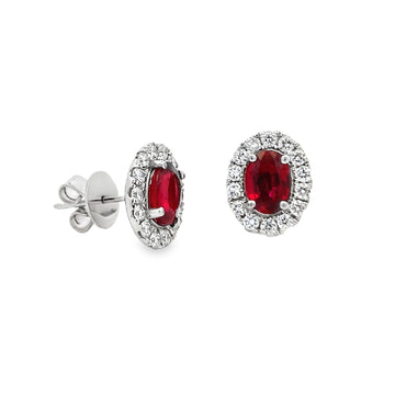 18K White Gold Ruby and Diamond Stud Earrings