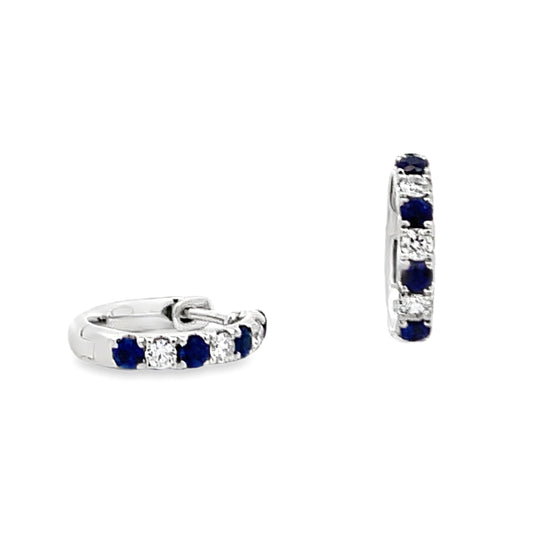 18K White Gold Sapphire and Diamond Hoop Earrings