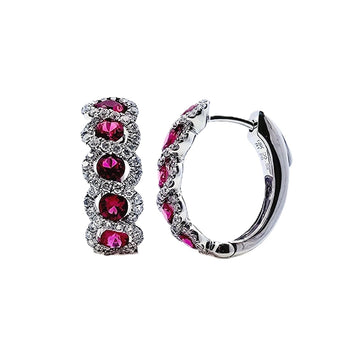 18K White Gold Ruby and Diamond Hoop Earrings