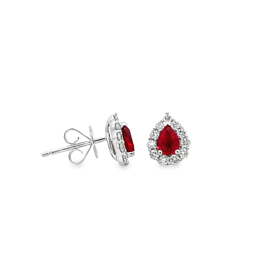 18K White Gold Ruby and Diamond Stud Earrings
