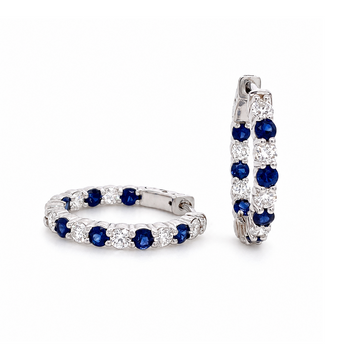 18K White Gold Sapphire and Diamond Hoop Earrings