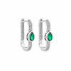 18K White Gold Diamonds and Bezel-Set Emerald Accent Elongated Hoop Earrings