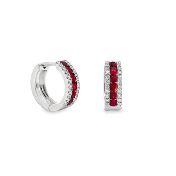 18K White Gold Ruby and Diamond Hoop Earrings