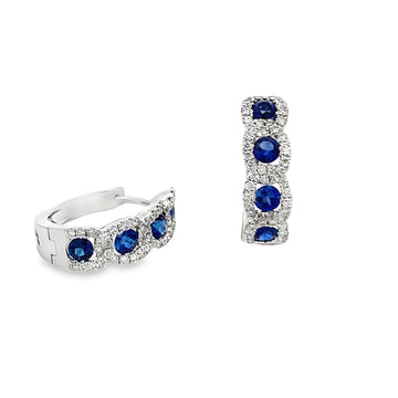 18K White Gold Braided Diamond Links with Sapphire Center Hoop Earrings