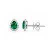 14K White Gold Tear-Shaped Emerald and Diamond Halo Stud Earrings