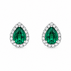 14K White Gold Tear-Shaped Emerald and Diamond Halo Stud Earrings