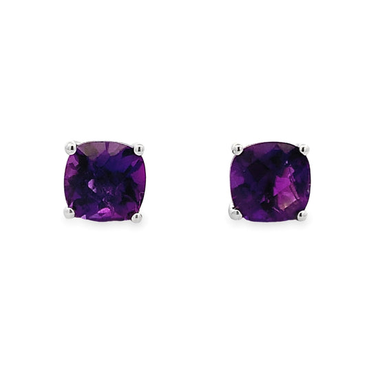 14K White Gold Amethyst Studs