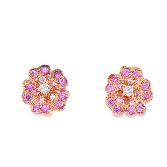 Leo Pizzo 18K Rose Gold Pink Sapphire Flower Earrings