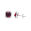 14K White Gold Cushion Garnet Diamond Halo Studs
