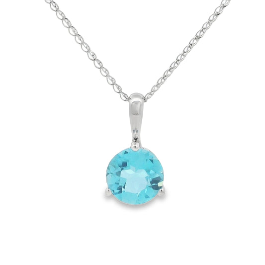 14K White Gold Blue Topaz Solitaire Pendant