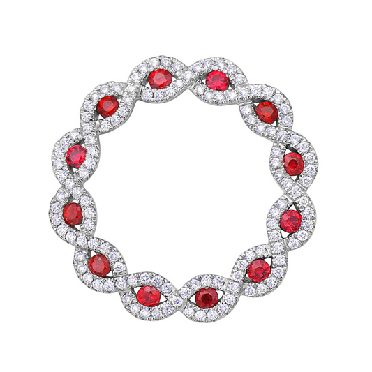 14K White Gold Ruby & Diamond Twist Circle Pendant