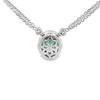 18K White Gold Oval Emerald and Diamond Halo Double Strand Cable Chain Necklace