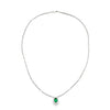 18K White Gold Oval Emerald and Diamond Halo Double Strand Cable Chain Necklace