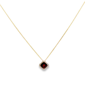 14K Yellow Gold Garnet and Diamond Halo Pendant