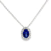 14K White Gold Oval Sapphire and Diamond Halo Pendant