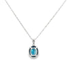 14K White Gold Oval London Blue Topaz with Diamond Halo Pendant and Chain