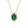 14K Yellow Gold Oval Emerald with Diamond Halo Pendant and Chain