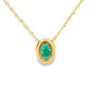 14K Yellow Gold Oval Emerald with Diamond Halo Pendant and Chain