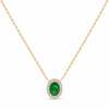 14K Yellow Gold Oval Emerald with Diamond Halo Pendant and Chain