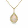 14K Yellow Gold Opal and Diamond Halo Pendant with Chain